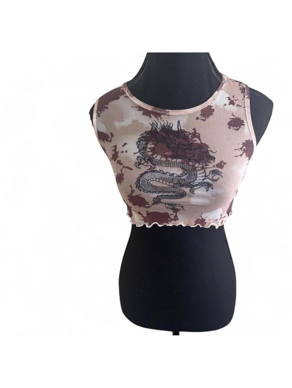 Romwe mesh dragon crop top size small